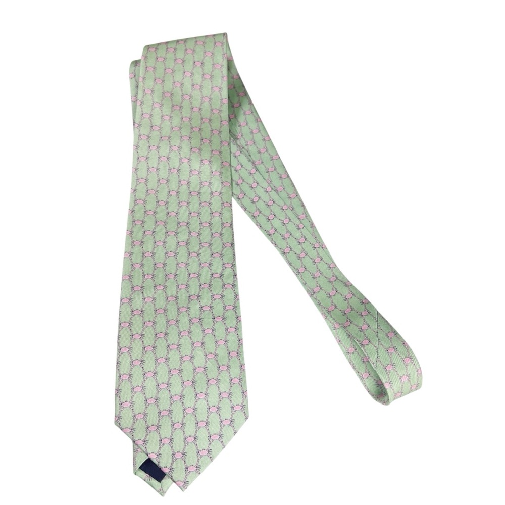 Pelican Coast Green and Pink Crab Patterned Men's Tie EUC Preppy Palm Beach